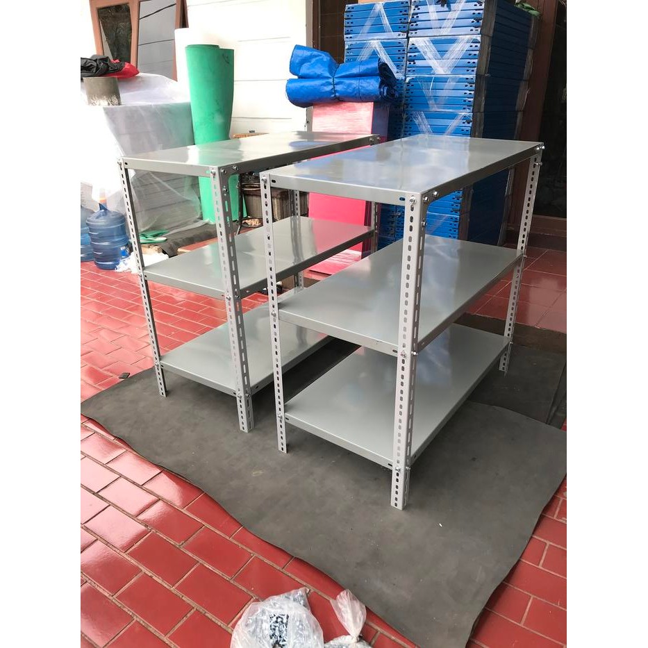 Rak barang 3 susun 50x100 / Rak gudang / Meja kompor / Rak besi siku - Putih, 3SSN 50x100x60