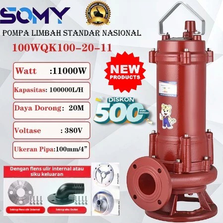 Pompa Celup Air Kotor 100WQK100-20-11 11KW SEWAGE CUTTER PUMP TSOLUMY Pompa industri