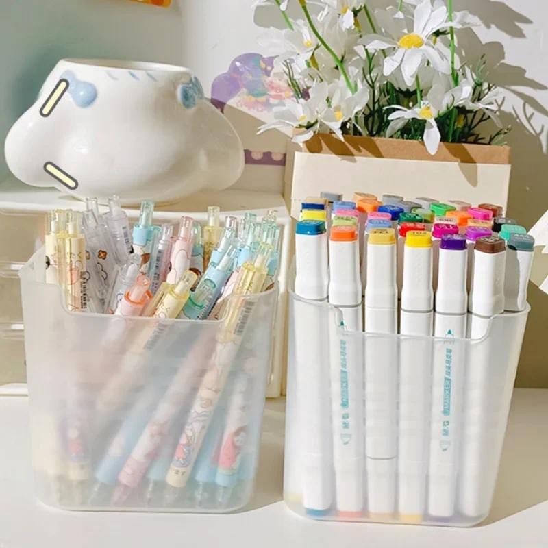 

Large Capacity Plastic Pen Holder Desktop Storage Desk Organizer Pencil Display Cup Simple Stationery Box Office Accessories
