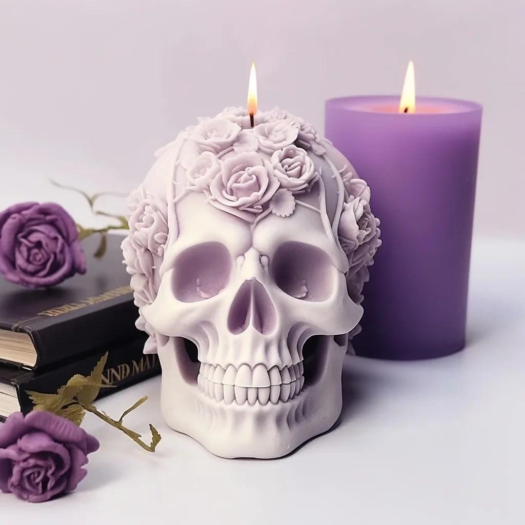 

DIY Halloween Rose Skull Scented Candle Mold Handmade Aromatherapy Ornament Mold Candle Making Kit Halloween Decortion