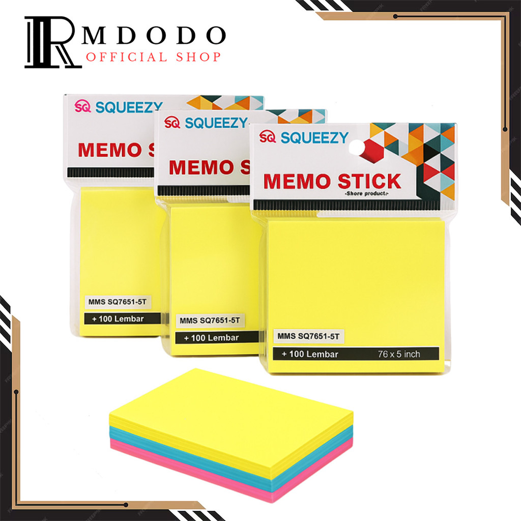 

Rmdodo - Sticky Note Warna Persegi 100 Lembar / Memo Stick Squeezy 5 Warna MMS-SQ7651-5T