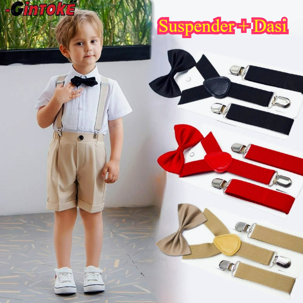 Paket Suspender/Dasi Kupu-Kupu Anak Setelan  Suspender Anak Set Dasi  Bretel Elastis Adjustable