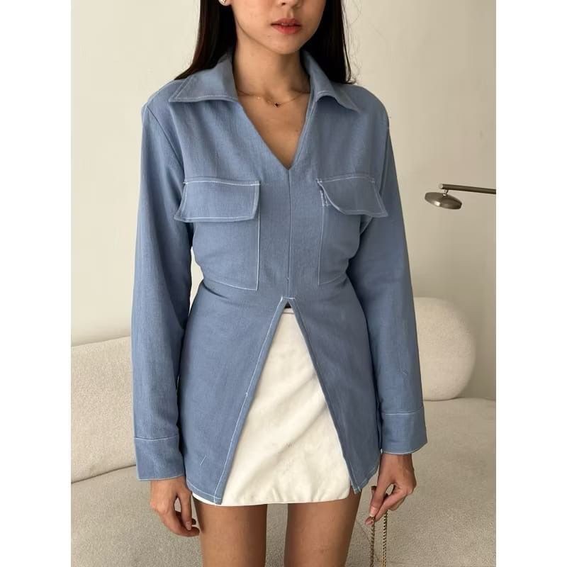 JALLPRONEW - ZJD KEMEJA PAMIE KERAH MODEL DENGAN VARIASI KANTONG DEPAN BAWAH MELEBAR JARAK / PAULA T