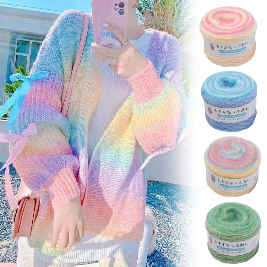 Benang Rajut Mohair Macaron Wearable Ombre Katun Handmade 50 Gr / Benang Rajut Wol Akrilik Nyam Nyam