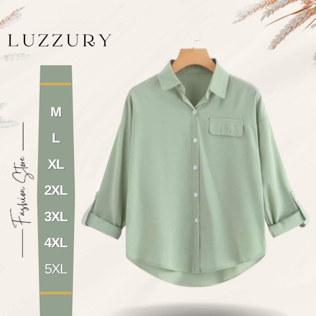 RECOMMENDED/ KEMEJA Wanita Lengan panjang Hijau TOSCA Mint