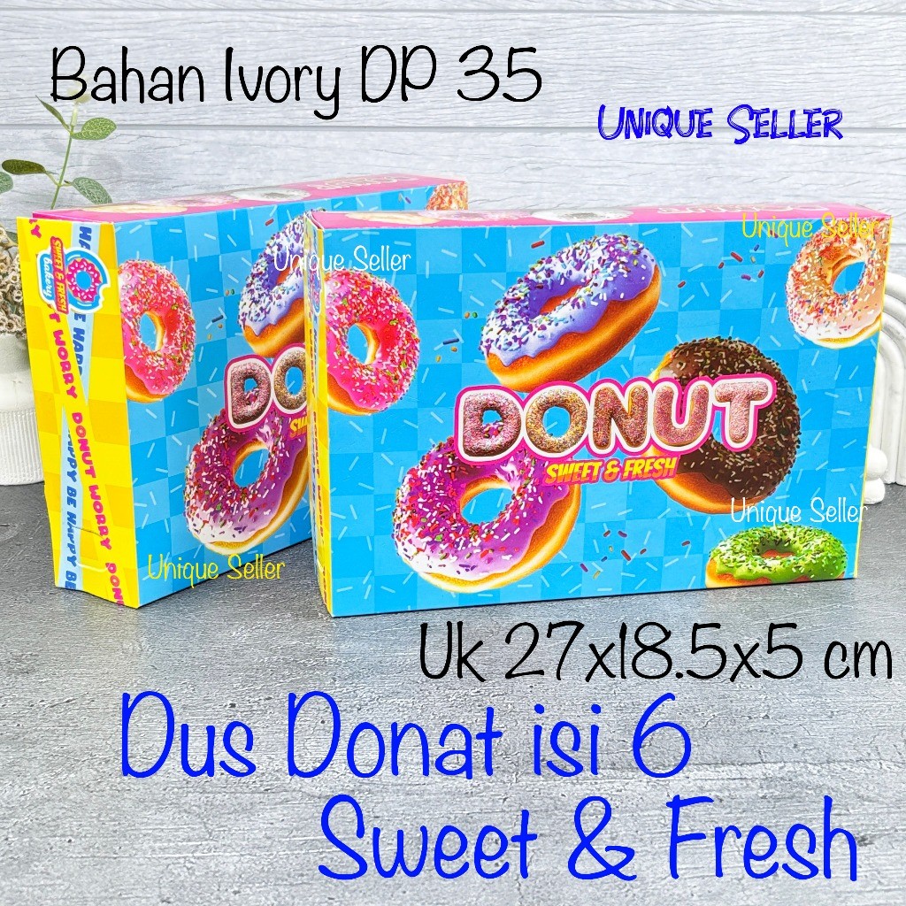 

[Isi10] Dus Donat isi 6 Sweet & Fresh 27x18.5x5 cm Ivory / Dus Kue Roti Donat isi 6 Warna Full Motif