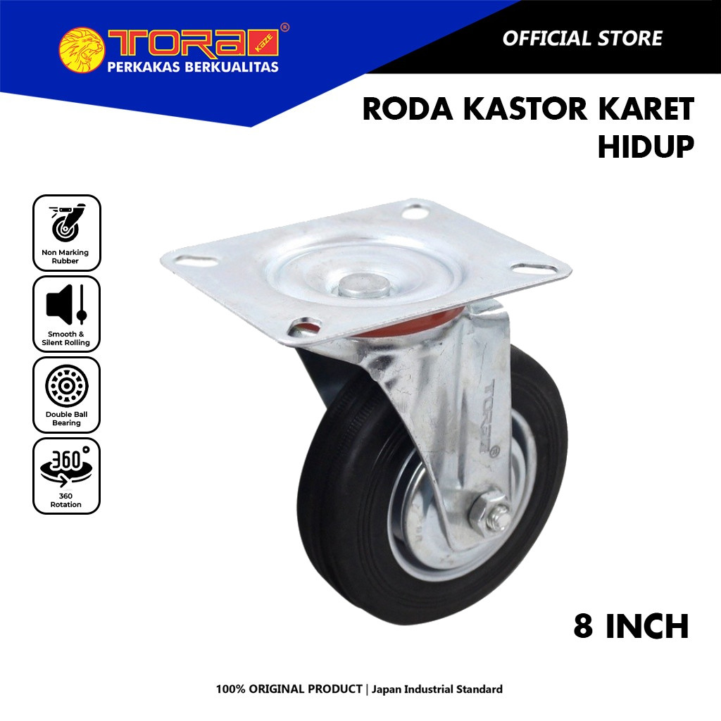 TORA Roda Kastor Karet 8 Inch Hidup - Roda Caster troli Furniture Troly Etalase