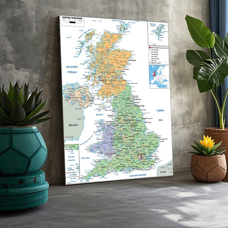 

Educational Poster United Kingdom Map Painting Frameless for Decoration Gift Living Room Bedroom Wall Art in English A1/A2/A3