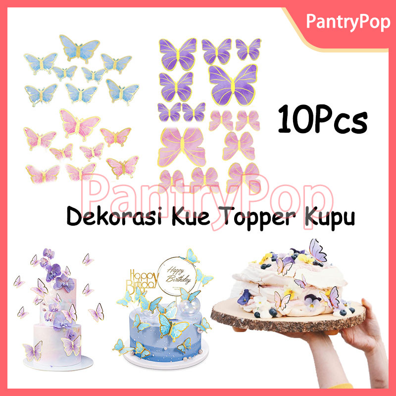 

10 PCS/Set Dekorasi Kupu-Kupu Warna-Warni Yang Indah / Topper Kupu Kupu Chrome 3D / Dekorasi Buket