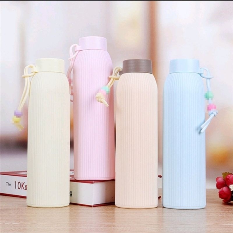 (BISA COD) Botol Minum Kaca Macaron 500ml + Dos/Botol Kaca Macaron/Botol Kaca Silicon/Souvenir Murah