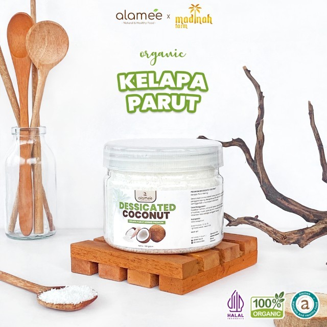 

ALAMEE Dessicate Coconut Kelapa Parut Kering Coconut Flakes Topping Kue Kelapa Kering 100gr madinah