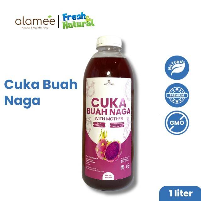 

ALAMEE Cuka Buah Naga Organik Dragon Fruit Cider Vinegar With Mother Fermentasi Probiotik 1000ml fresh and natural