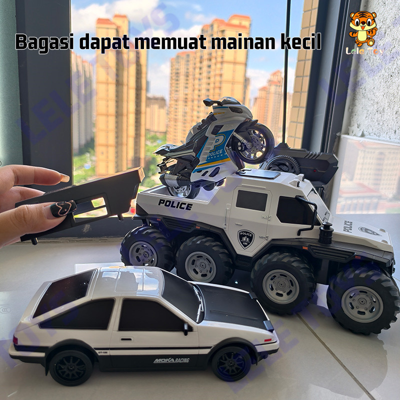 Leletoys 40Mhz Avtoros Off-Road Mobil Polisi 8 Roda Remote Control Kendaraan Lapis Baja Dengan Lampu