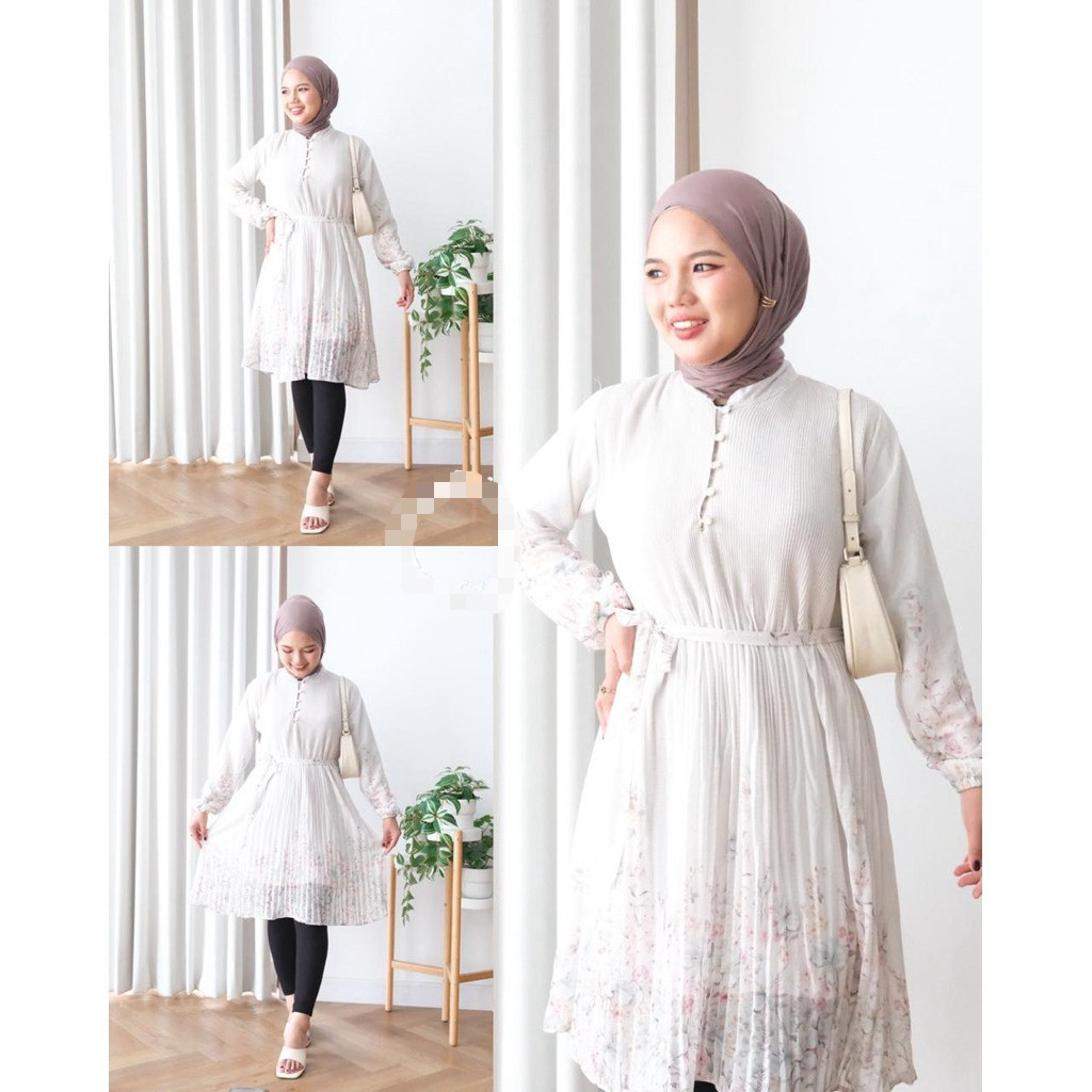 LINFORD - ZFS TUNIK MICAH CERUTTY PLISKET MODEL OUTFIT NONGKRONG DI CAFE PUTIH BISA UNTUK KONDANGAN 