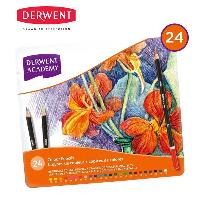 

【M-MT】BIG SALE!!! Pensil Warna Derwent Academy Coloring Pencil Color Set Metal Tin - SET 24