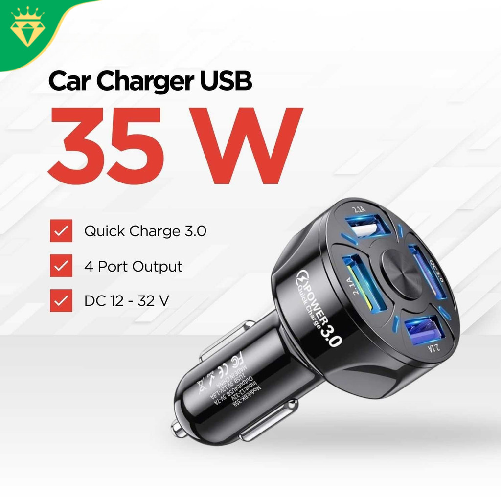 Fast Charging Charger HP Smartphone Motor Mobil Truk Bus Travel USB 4 Port Power Adapter Lighter QC 