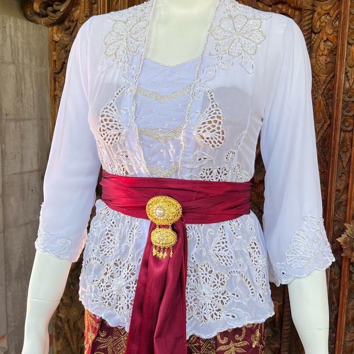 KEBAYA JADI BALI BORDIR PAYET CANTIK KEKINIAN Putih Wanita Sifon Mewah - Tangan lonceng, M