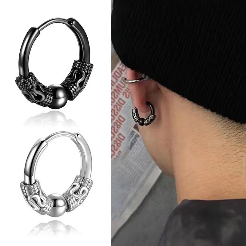 Anting-anting Stainless Steel Trendy Anting-anting Pola Naga Mendominasi Gesper Telinga Pribadi Pria