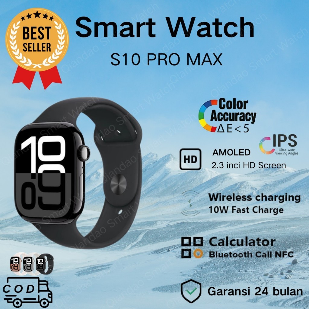 NEW(100％ Original) S10 PRO MAX SmartWatch Amoled Series 10 Bisa GPS NFC Black & Silver & Pink Waterp