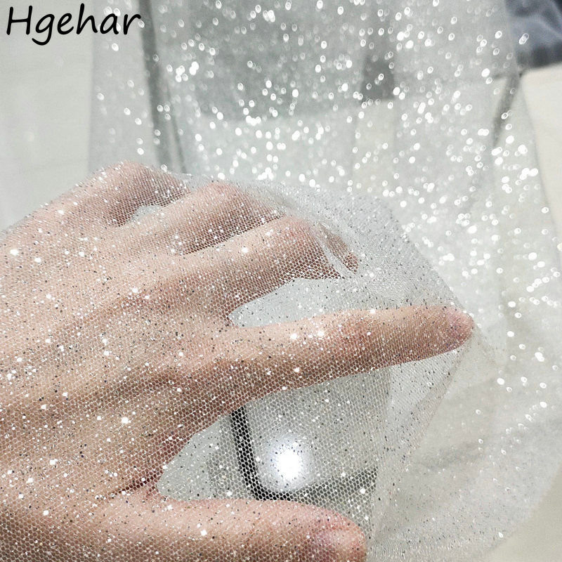 

Glitter Fabric for Wedding Dress DIY Sewing Accessories Clothing Material Fairy Champagne White Mesh Fabrics Background Decor