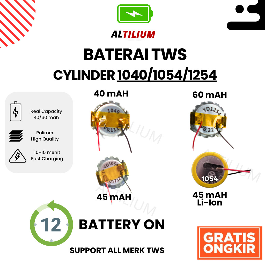 Altilium Baterai TWS Cylinder 1054/1254 Bulat