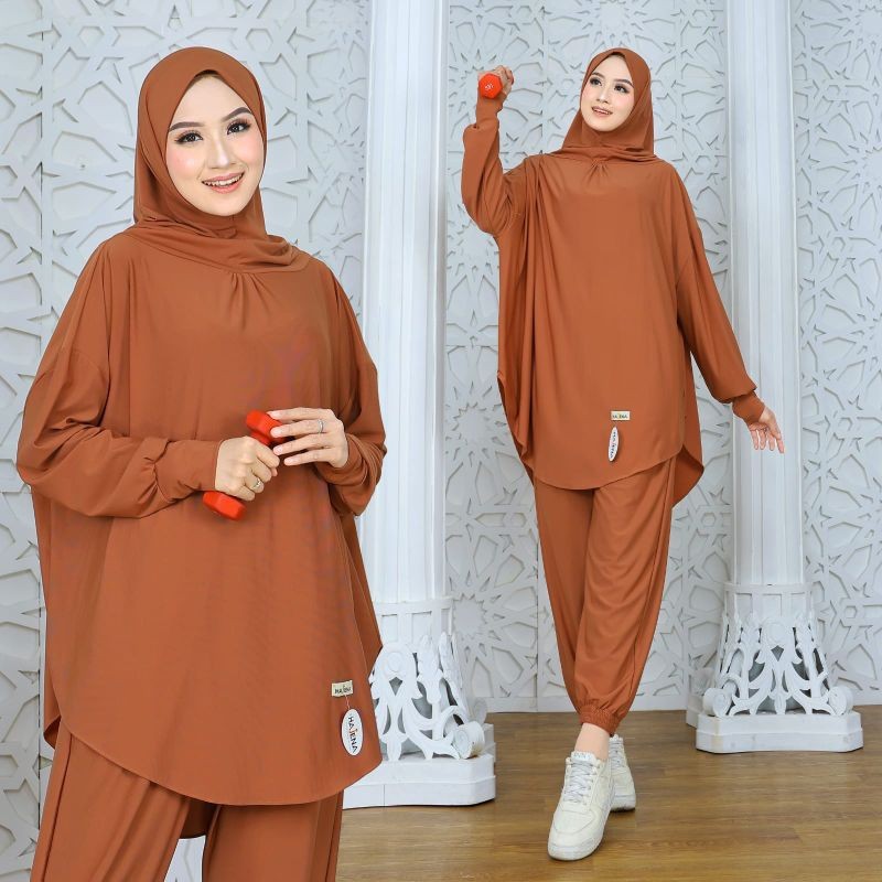 YY67 HAJENA ~ HIJAB BILQIS SETELAN OLAHRAGA SYAR'I JILBAB  CELANA ONE SET SPORT RENANG SPORTY WANITA