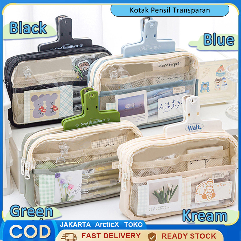 

Tempat Pensil Transparan Kapasitas Besa Aesthetic Pencil Case Pen Pouch Large Kotak Pensil Lucu Stationery Organizer
