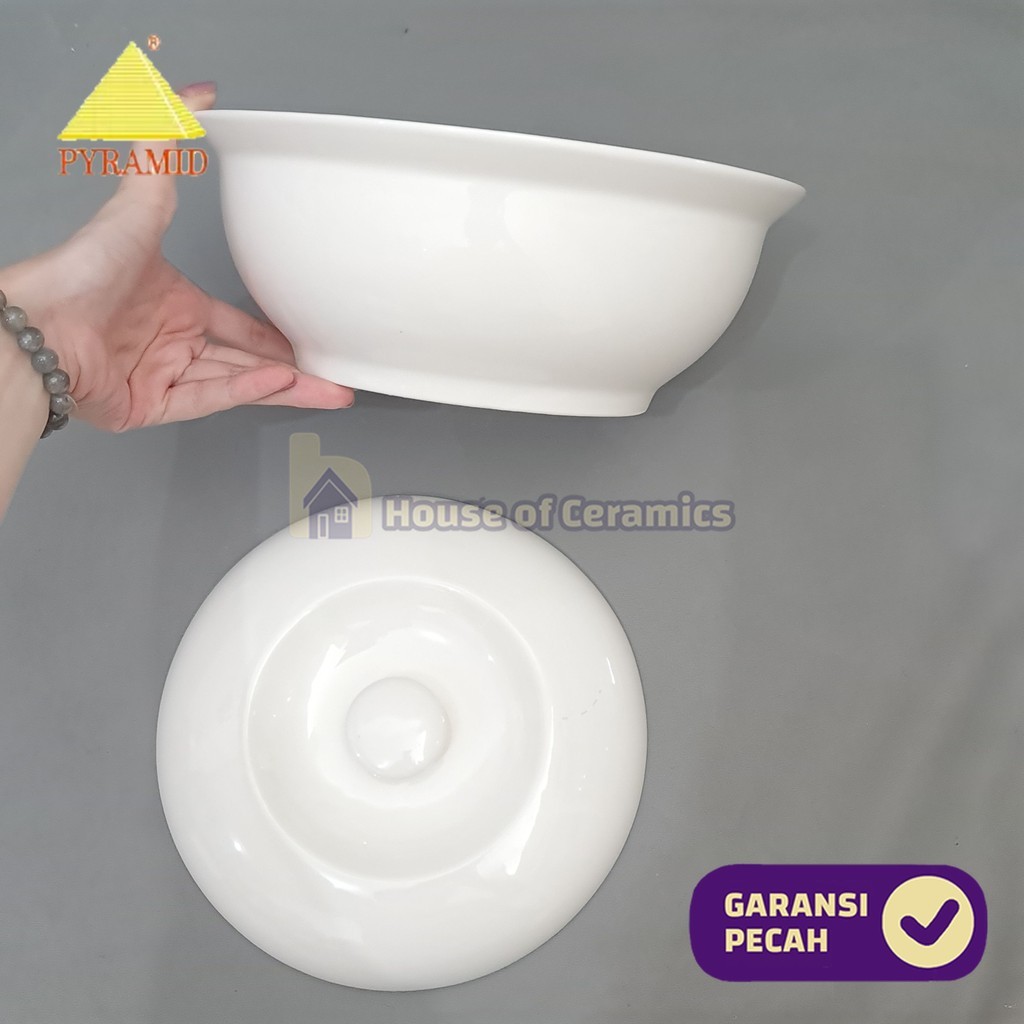 PYRAMID Mangkok Keramik Saji Dalam 21 Cm Tutup  Mangkok Putih Bulat Cantik Polos Aesthetic Murah