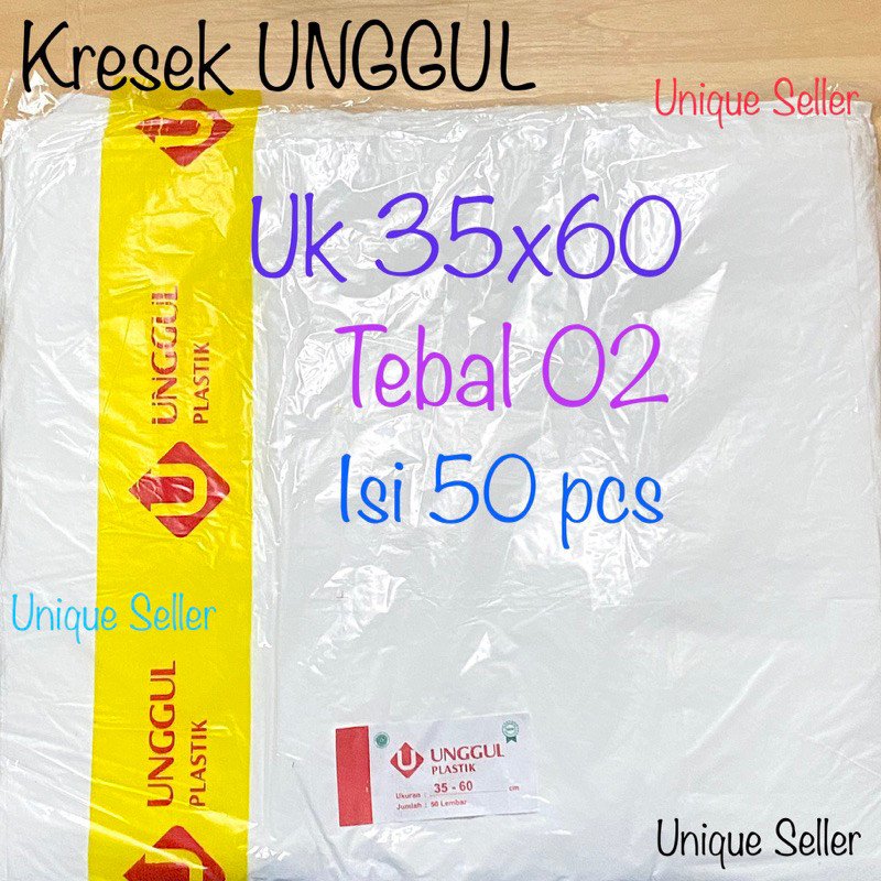 Kantong Kresek Unggul Uk 35x60 Tebal 02 isi 50 pcs / Kresek Unggul 35x60x02 / Kantong Plastik Unggul