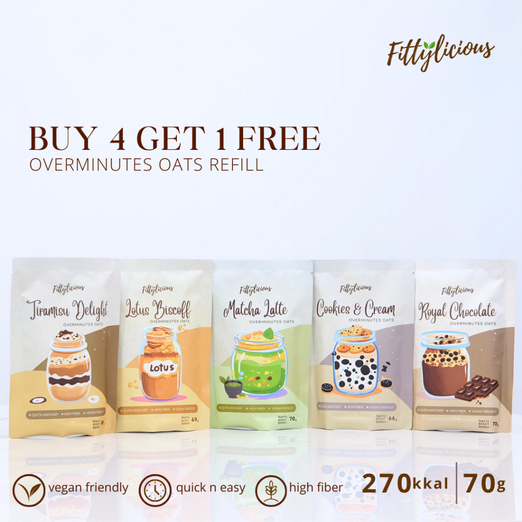 

Fittylicious DIY Overminutes Oats / Oatmeal / Sereal Oat BUY 4 GET 1 FREE REFILL / Overnight Oats