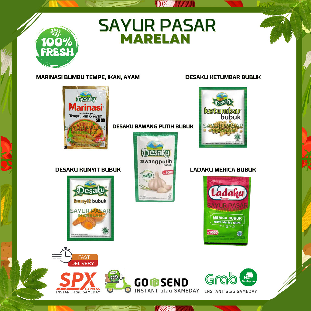 

Desaku Ketumbar Bubuk Desaku Kunyit Bubuk Desaku Marinasi Tempe Ikan Dan Ayam Desaku Bawang Putih Bubuk Ladaku merica Bubuk Persachet
