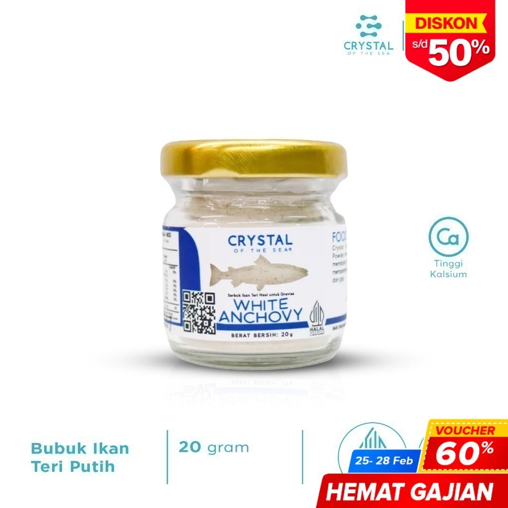 

CRYSTAL OF THE SEA White Anchovy Bubuk Ikan Teri Nasi Halal BPOM 20GR Serbuk Tabur Food Powder Whitebait 003