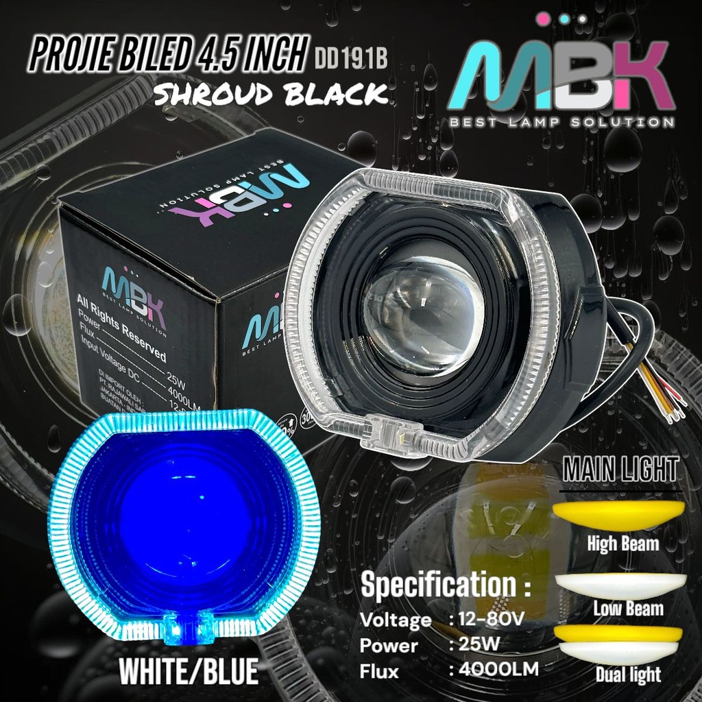 Lampu Depan/Headlamp PROJIE BILED Motor Ukuran 4.5 Inch Shroud Black