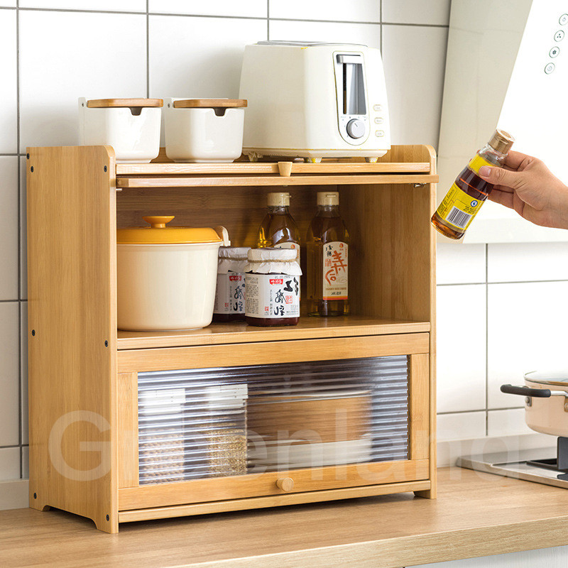 Greenland Rak Buku Kayu Susun Rak Dapur Rak Oven Microwave Lemari Hias Organizer Minimalis Dengan Tu