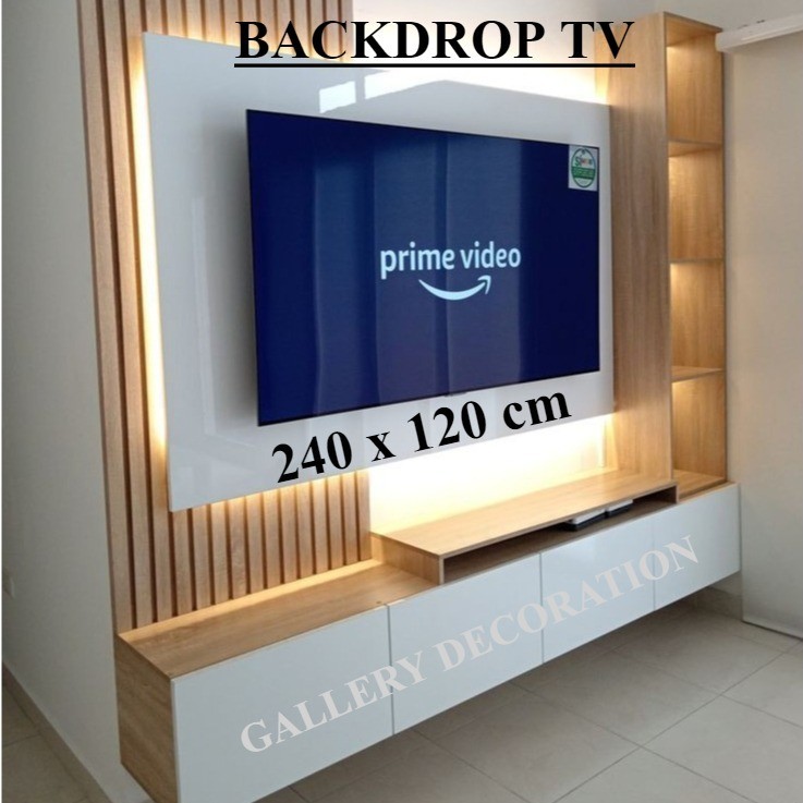 BACKDROP TV rak tv led backlight KABINET TV Rak TV dekorasi  Minimalis Tempel Dinding KUAT KOKOH PRE