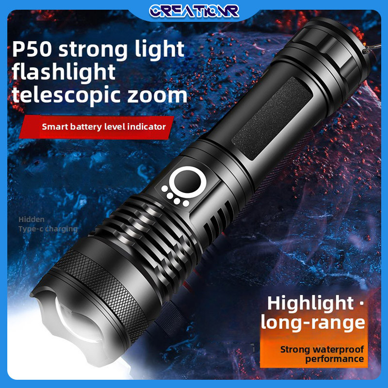 （Baterai 5000mAh）Senter LED TaffLED P50/Senter Zoom Long Range/Senter USB Rechargeable/senter Led Zo