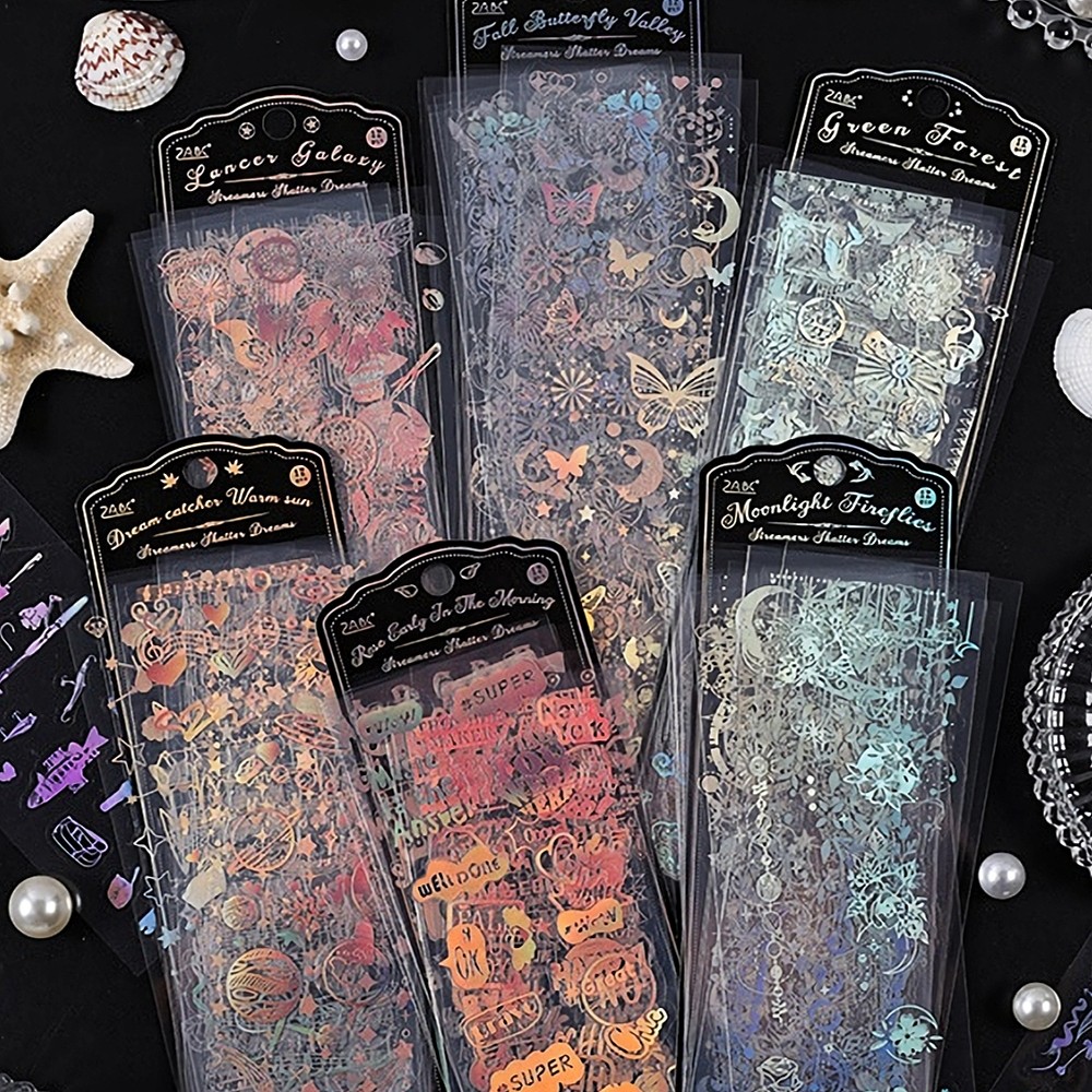

Aesthetic Retro Holographic Sticker Pack 12 Sheets - Waterproof Pet, Cute Stickers For Scrapbooking, Toploader Deco, Journaling