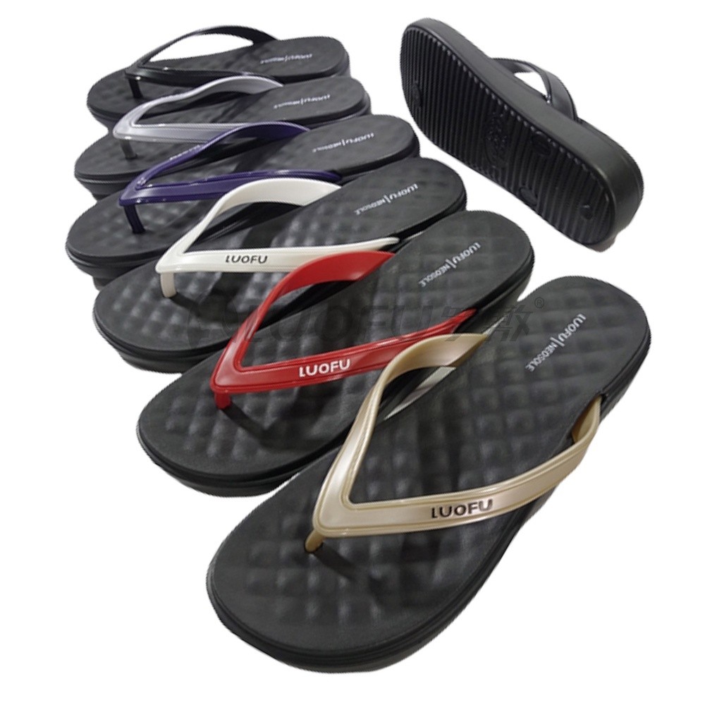 LUOFU Sendal Jepit Jelly Karet Eva Wanita Tatak Hitam E7195-JSH2WK [F01]