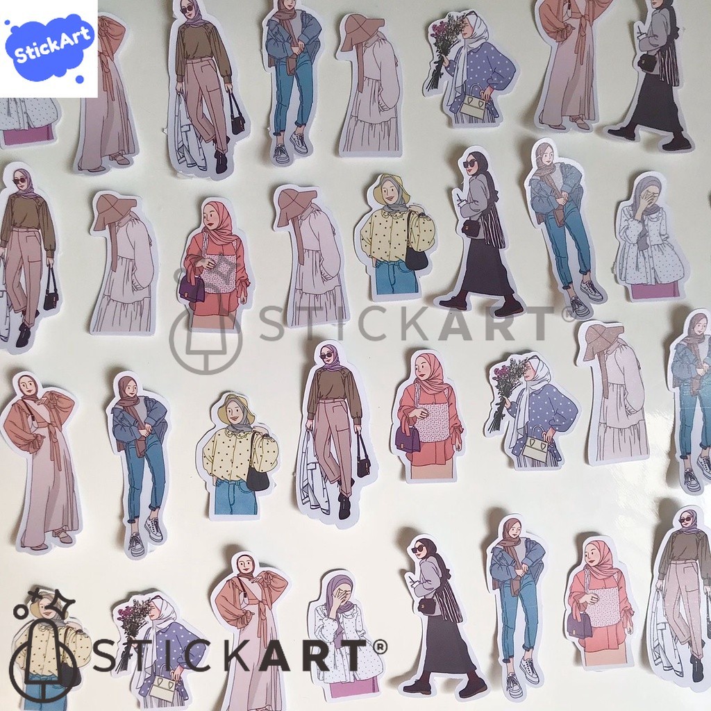 

[STICKART] 1 PCS OOTD Hijab Girls Sticker/ Stiker Jurnal/ Aesthetic Journal Sticker BAHAN DAN KWALITAS PREMIUM