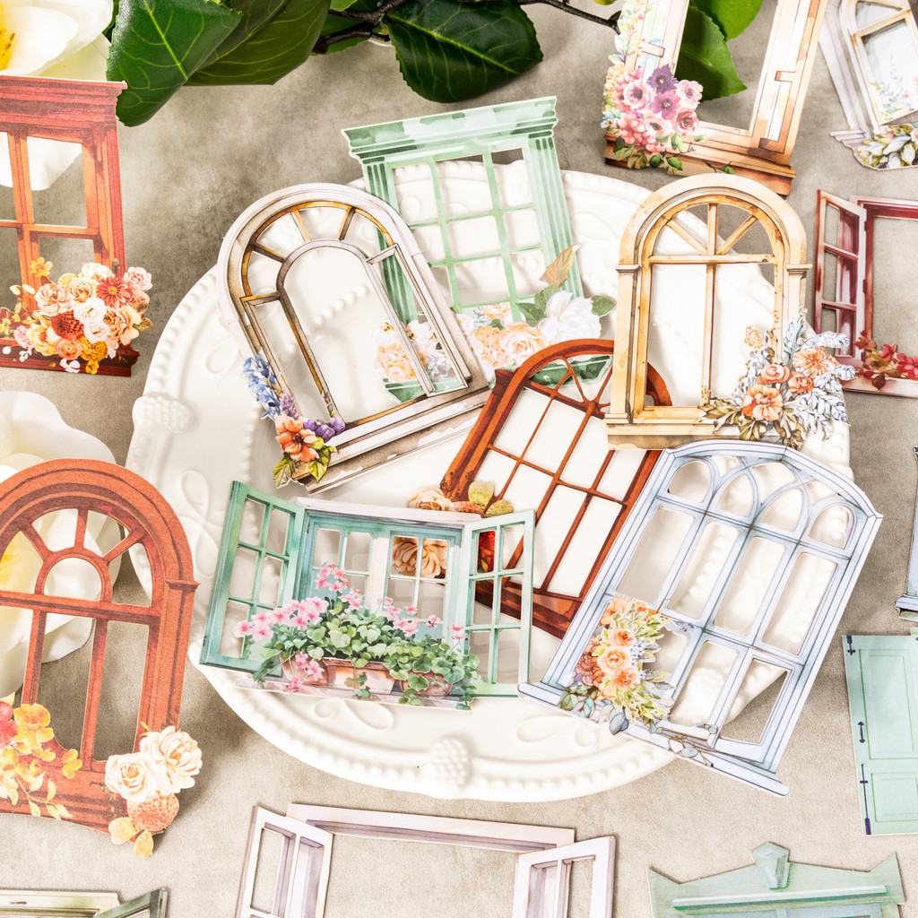 

15 Pcs/pack Scrapbook Window Frame Craft Paper Stickers Cutout Vintage Aesthetic Decor Embellishments Supplies for DIY Junk Jour
