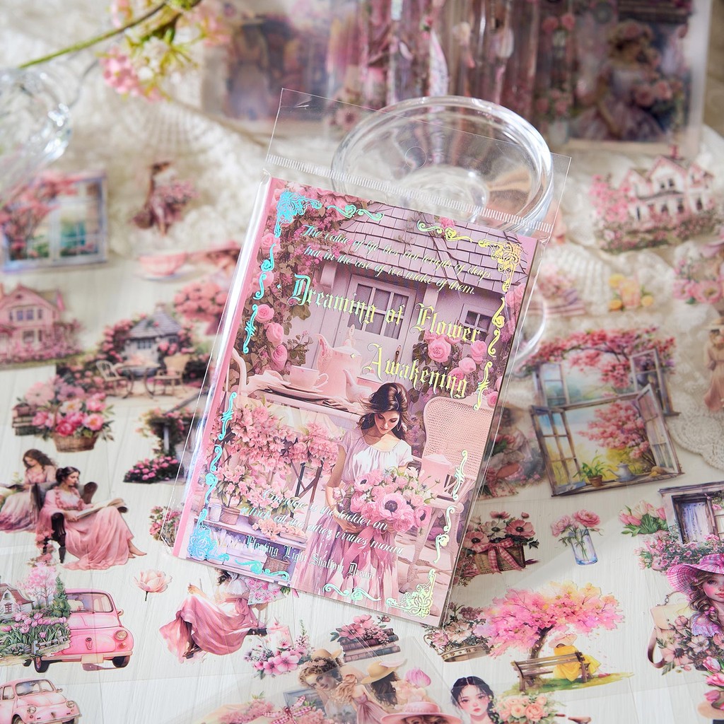 

20pcs/bag Die-cut PET sticker book Floating light shallow dream series Retro girl character theme handbook sticker DIY diary