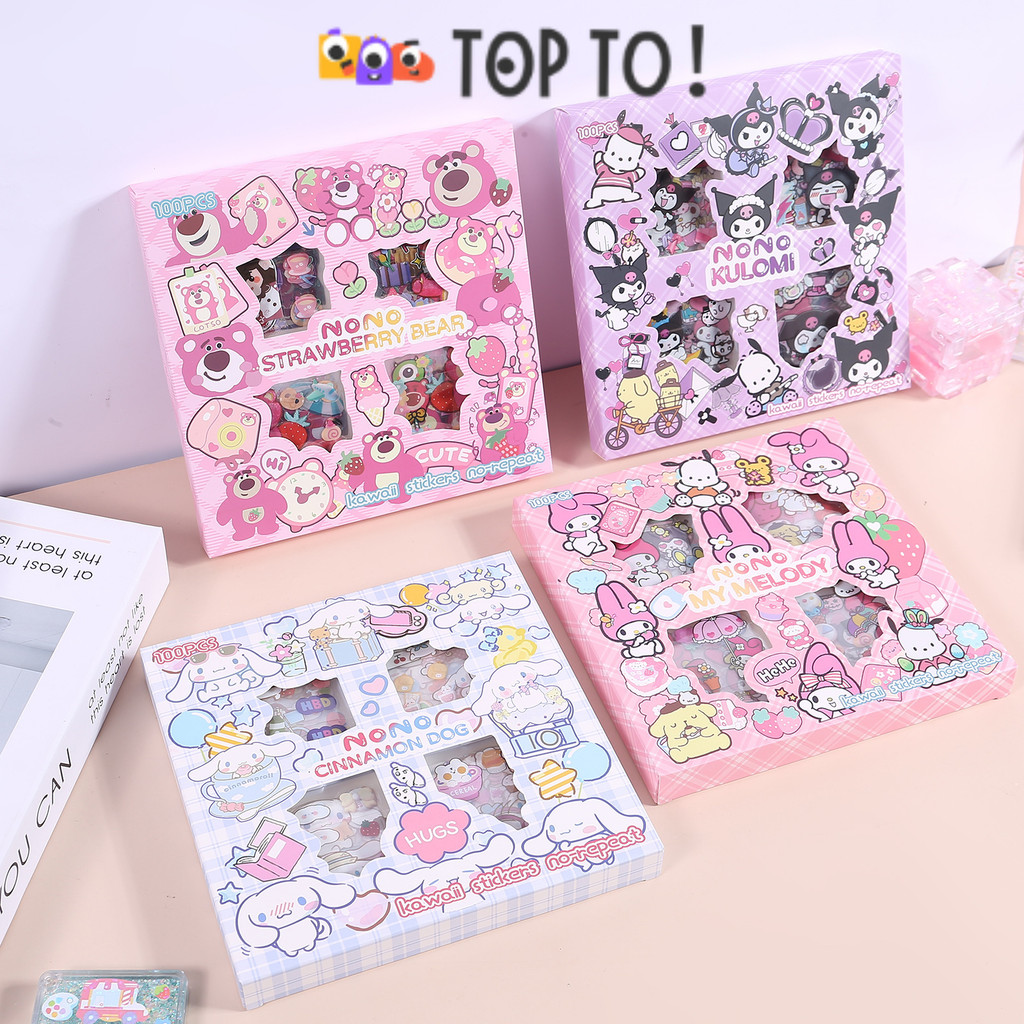 

(100 lembar) Stiker Aesthetic Design DIY / Sticker botol minum 2D plastik/Buku Diary Stiker Motif/Stiker Anti Air Lucu PET Telado
