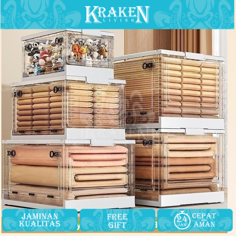 Storage Box Lipat  Transparan kotak plastik kotak penyimpanan plastik Kapasitas ekstra besar kontain