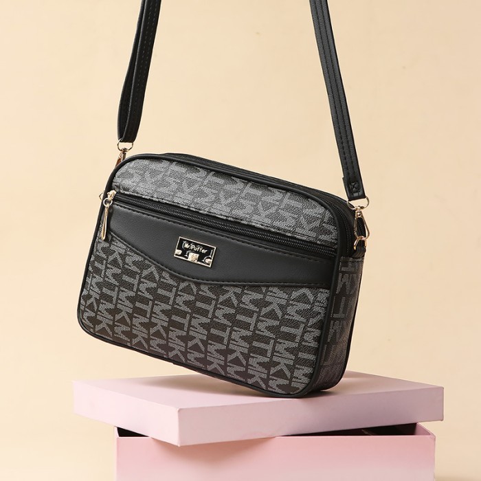 Tas Fashion Import  #6608 MK Shoulder bag  Cewe Wanita Selempang Cewek - HITAM MK