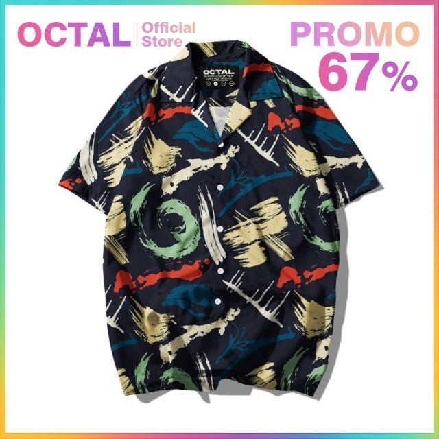 OCTAL - Kemeja Motif Pattern Pantai Printing Kasual Pria - Wanita KMP-0061