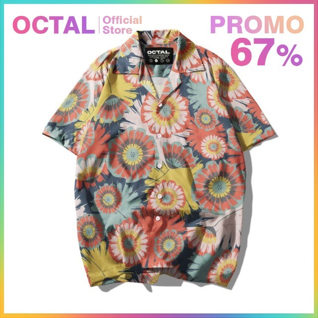 OCTAL - Kemeja Motif Pattern Pantai Printing Kasual Pria - Wanita KMP-0094