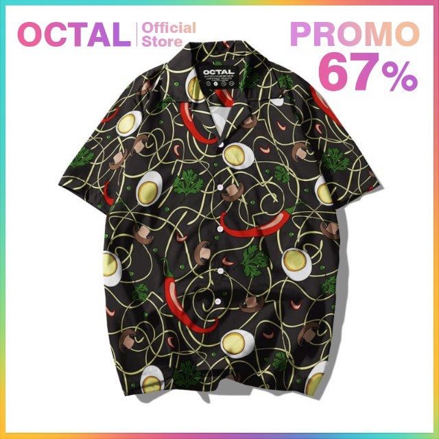 OCTAL - Kemeja Motif Pattern Pantai Printing Kasual Pria - Wanita KMP-0082