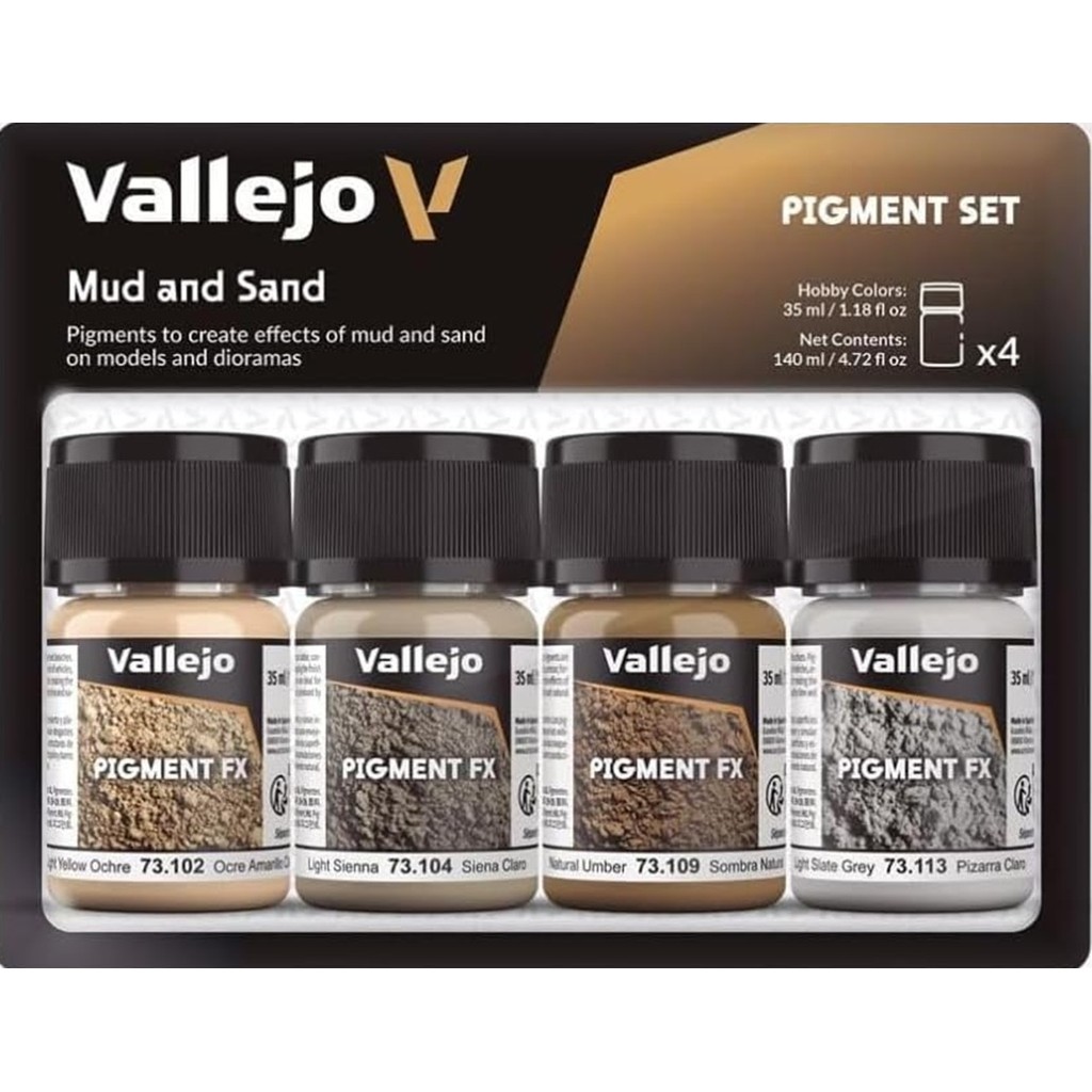 

Vallejo Pigment FX Mud & Sand Effect Wide Range of Effects Caused by the Climate and Geographic Conditions Contains 4 x 35 ml