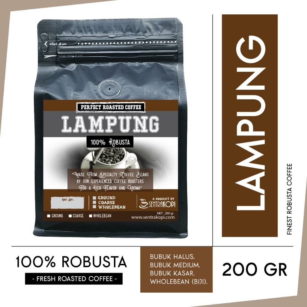 

Kopi Lampung 200 Gram - Bubuk / Biji - Kopi Asli Robusta Coffee Murni 200Gr Roast Bean Single Origin