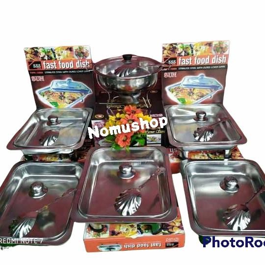 prasmanan set stainless wadah saji prasmanan hajatan food warmer - 6 kotak 6 sendk, tutup full kaca